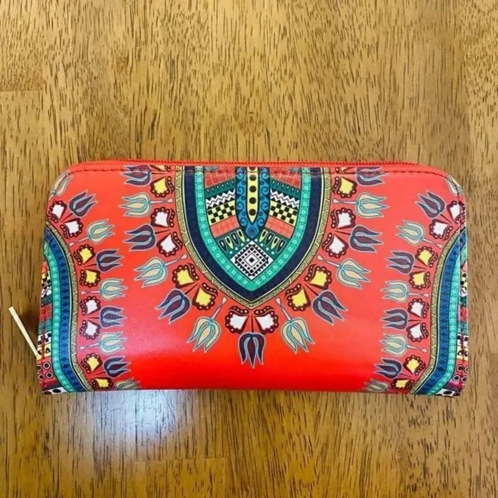 Dashiki Print Zip Around Wallet Clutch Tribal Boho Festival Ethnic Travel Bag - Picture 5 of 12